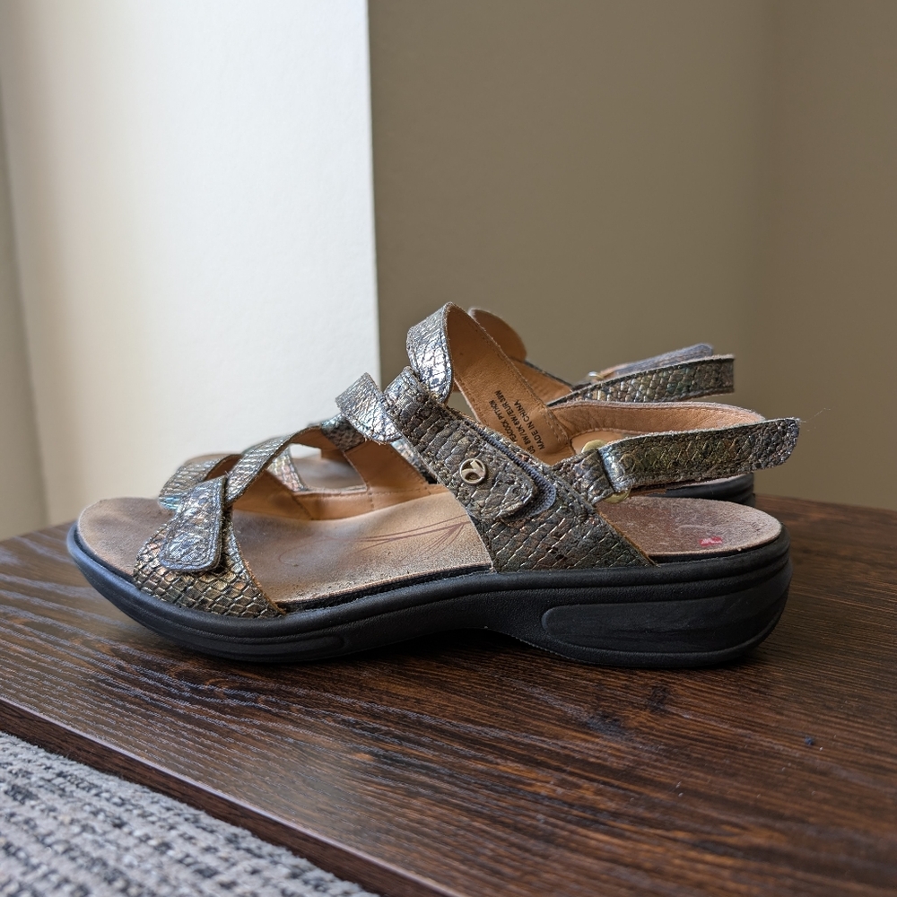 Revere Miami Peacock Python Animal Print Metallic Gold Leather Comfort Sandals
